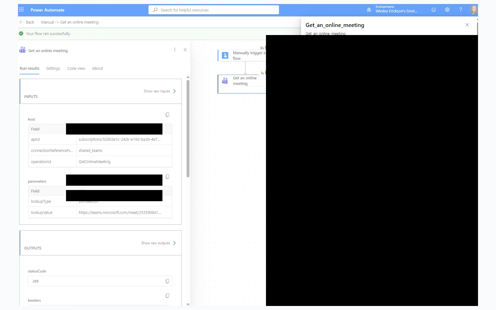Run result showing the invite list with null displayName fields and no attendance data